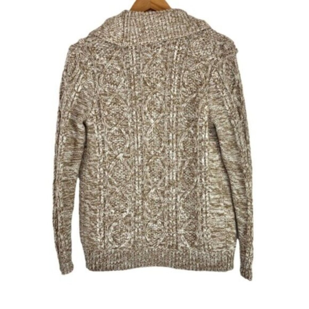 Lands End Canvas Marled Knit Open Front Sweater Cardigan with Pompom Bobbles - Picture 4 of 4